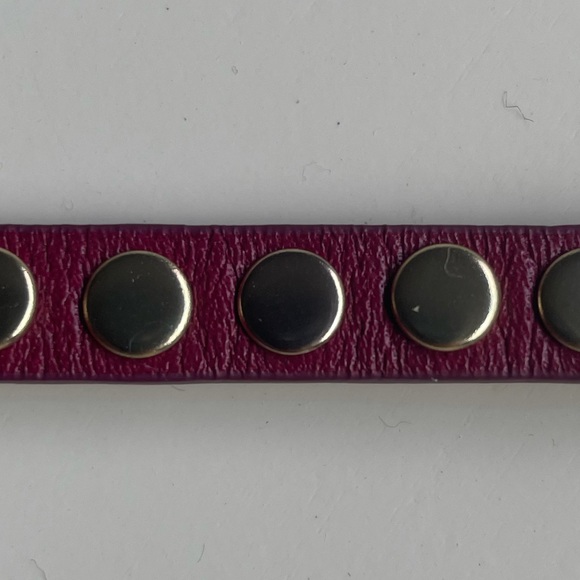 NWOT Red and Brass COACH NY studded bracelet, leather, snap - Picture 8 of 9